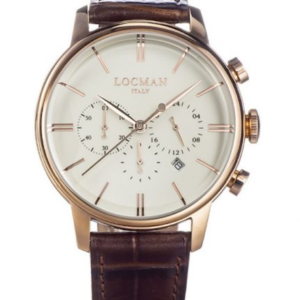 Orologio Uomo Cronografo Locman 1960 in Pelle - Dorato
